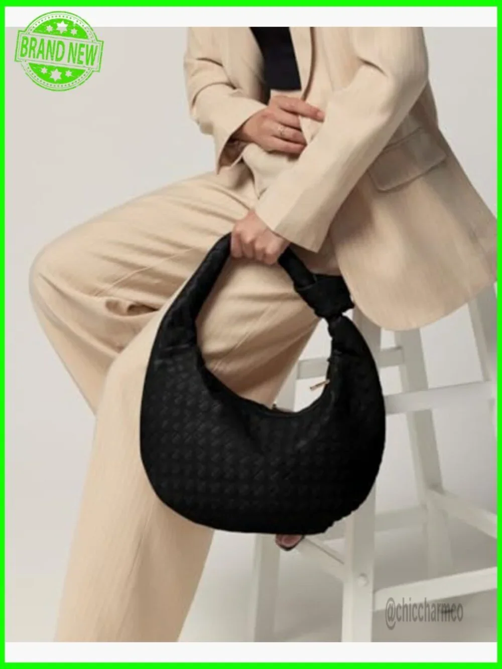 Large Woven Hobo Tote Bag Vegan Leather with Zipper Pockets